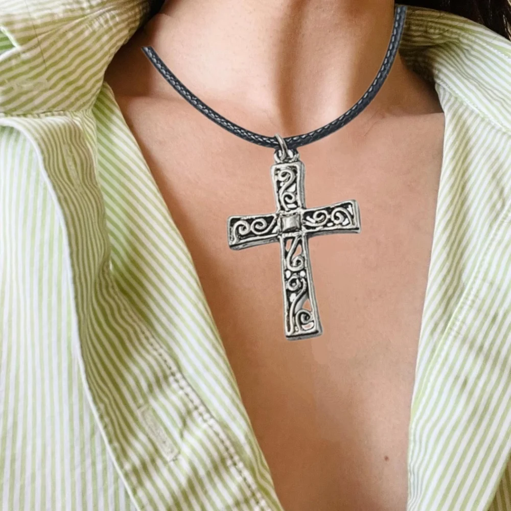 Silver Tone Filigree Cross Pendant 1.25